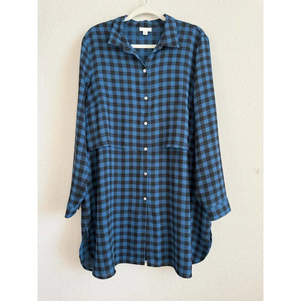 J.Jill Women's Blue Black Buffalo Check Plaid Layered Size XL Shirt‎ Dress Tunic